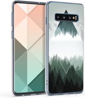 kwmobile telefoonhoesje voor Samsung Galaxy S10 - Hoesje voor smartphone in groen / wit / grijs - Bos en Bergen design