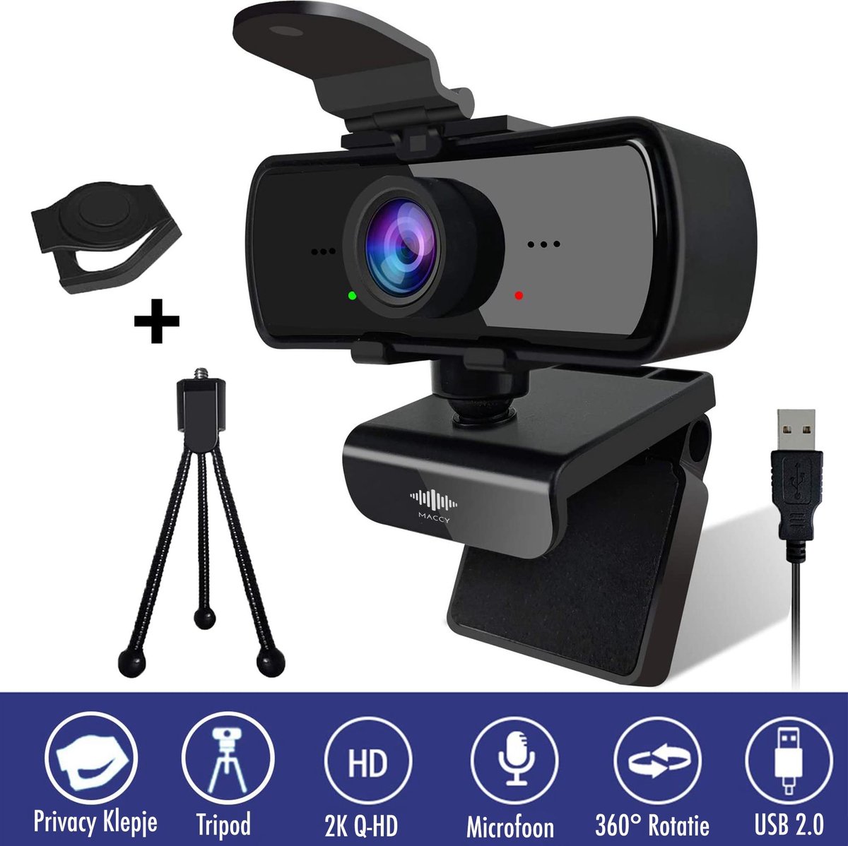 Webcam - 4 MP - Webcam met Microfoon en Tripod! - 2K - 30FPS - 2560x1440 - Webcams - Gaming - Webcam voor PC - Plug&Play - Tripod - Webcam cover - Laptop Camera - Webcam voor Computer - Windows/IO - Teams - Zoom - USB 2.0 - Werk & thuis