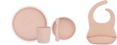 Jollein Dinerset| 4 delig kinderserviesset | Siliconen | pale pink + slab met opvangbakje | siliconen | diner |kinderservies | kraamcadeau | newborn |baby | kind