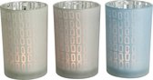 J-Line Windlicht Rechthoek Glas Grijs/Lichtblauw Large Assortiment Van 3