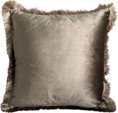 Sierkussen - Fluweel Gouden Franjes - Taupe - 45 Cm X 45 Cm