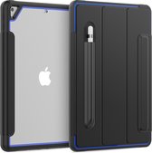 Apple iPad 10.2 2019 / 2020 / 2021 Hoes - Tri-Fold Book Case met Transparante Back Cover en Pencil Houder - Blauw/Zwart