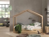 Vipack Kinderbed Dallas 90x200cm - Bed als Huis met Slaaplade - Bedframe met Dak - Peuterbed met Logeerbed - Ledikant - Hout