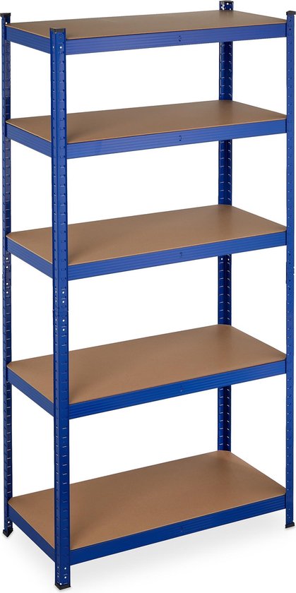 Relaxdays Stellingkast metaal - opbergrek 5 etages - 180x90x45 cm - legbordstelling blauw