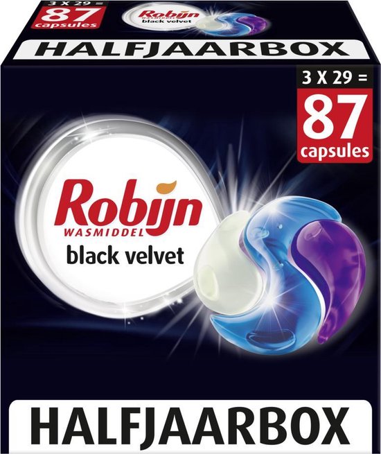 Robijn Black Velvet 3 in 1 Wascapsules speciaal voor de zwarte was - 3 x 29 wasbeurten halfjaarbox