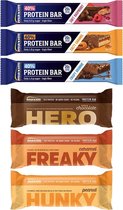 Maxim Protein Bar Variatiepakket - 18 eiwitrepen - Mix van Hero en 40% Protein Bars - 18 x 55g - Geen toegevoegde suikers, 20g eiwit per reep - Proteïnerepen in 6 smaken: triple ch