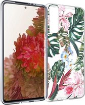 iMoshion Hoesje Geschikt voor Samsung Galaxy S21 Hoesje Siliconen - iMoshion Design hoesje - Groen / Roze / Tropical Jungle