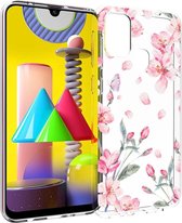iMoshion Hoesje Geschikt voor Samsung Galaxy M31 Hoesje Siliconen - iMoshion Design hoesje - Roze / Transparant / Blossom Watercolor