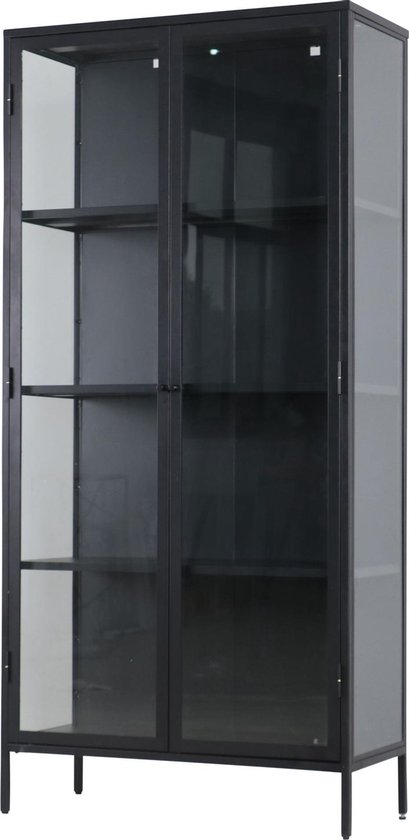 Kast staal zwart met tempered glas 90x40x190 | bol