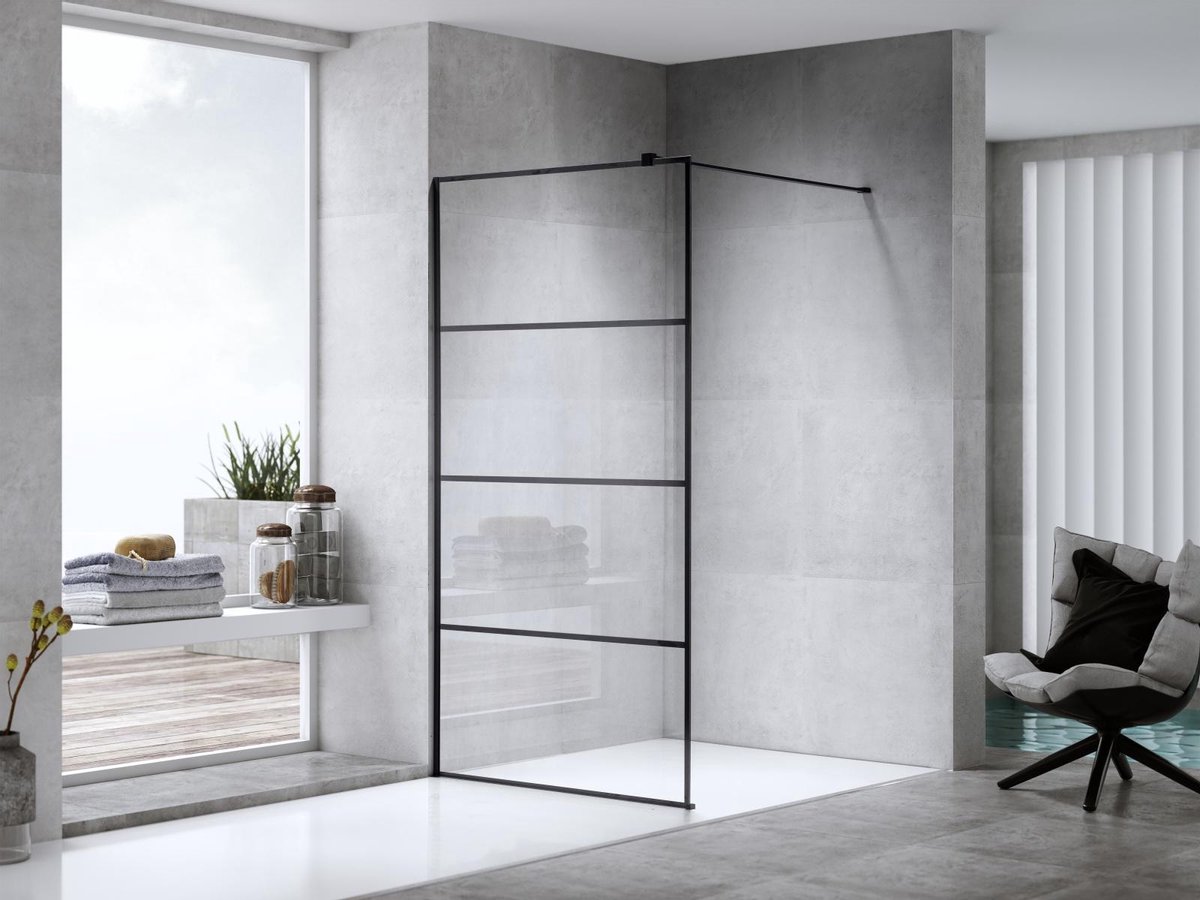 Mawialux douchewand 90x200cm - 8mm veiligheidsglas met nano coating - Mat zwart - Boston 90 MZ