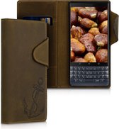 kalibri hoesje voor Blackberry KEYtwo LE (Key2 LE) - leren hoes met pasjeshouder - Vintage Anker design - bruin