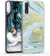 kwmobile telefoonhoesje voor Samsung Galaxy A70 - Hoesje voor smartphone in goud / wit / zwart - Metaal Marmer design