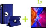 Geschikt voor Apple iPad Air 4 (2020) 10.9 inch Multi Stand Case - 360 Draaibaar Tablet hoesje - Tablethoes - Donkerblauw + 1x Screenprotector