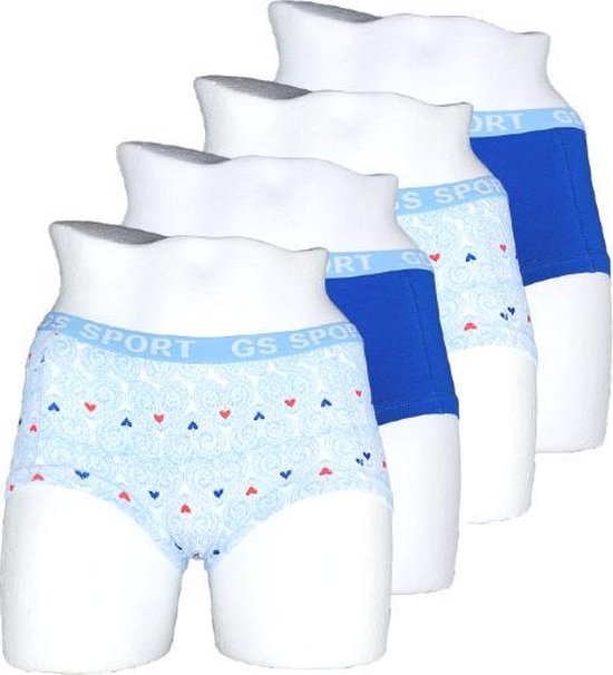 Dames boxershorts - 4-Pack - Katoen - Blauw-Lichtblauw - Maat S