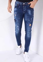 Stoere Heren Jeans met Paint Drops  - Slim Fit - 52-01B - Blauw