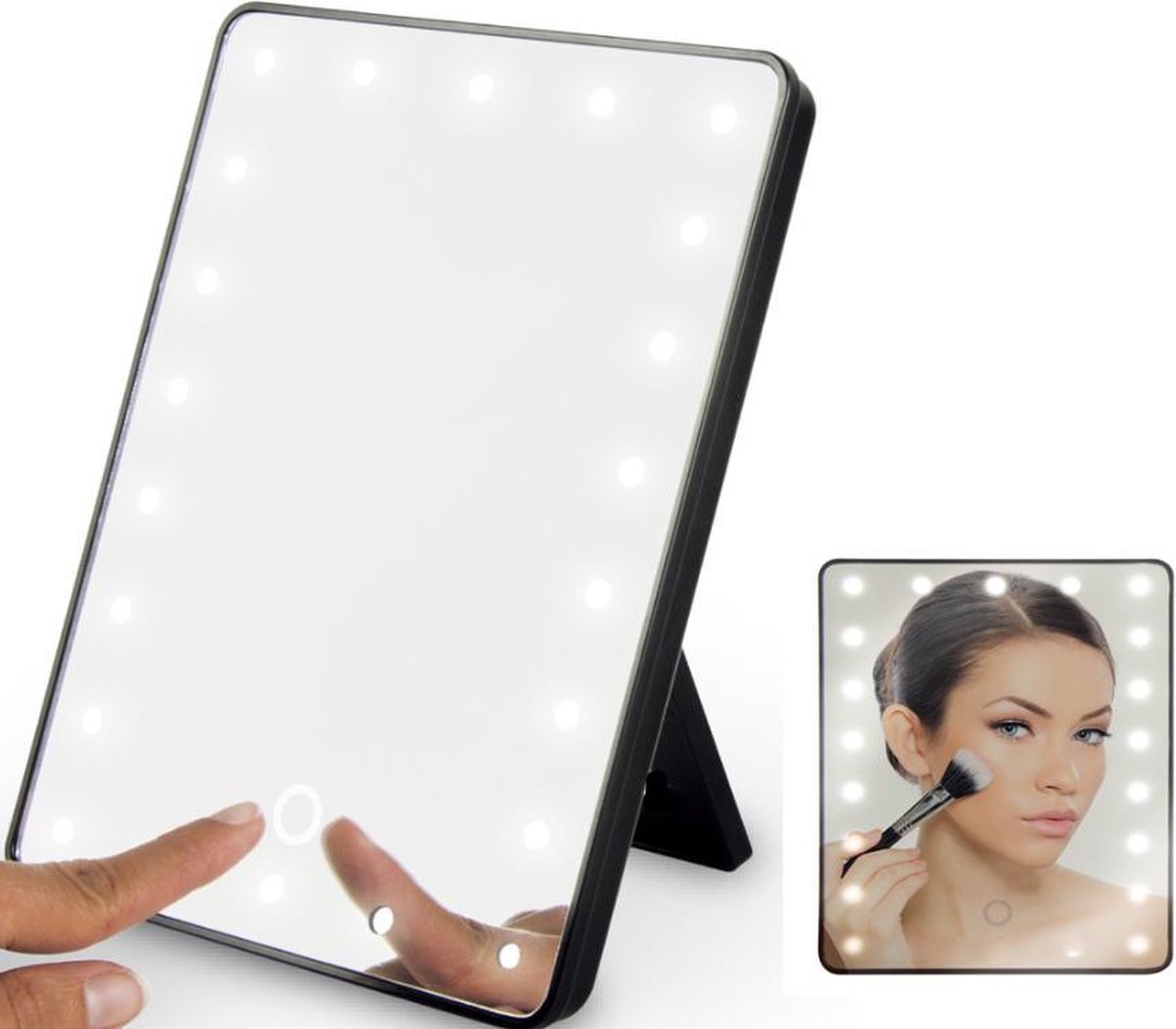 Make up spiegel met 16 LED verlichting - Make up spiegel  - Hollywood Spiegel -  Spiegel met verlichting make up - Lampen - Visagie spiegel - Zwart - Cosmetische Spiegels met Touch Dimmer - Benson