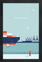 JUNIQE - Poster in houten lijst Hamburg - retro -60x90 /Blauw & Rood