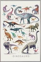 JUNIQE - Poster met kunststof lijst Dinosauruskaart -20x30 /Kleurrijk