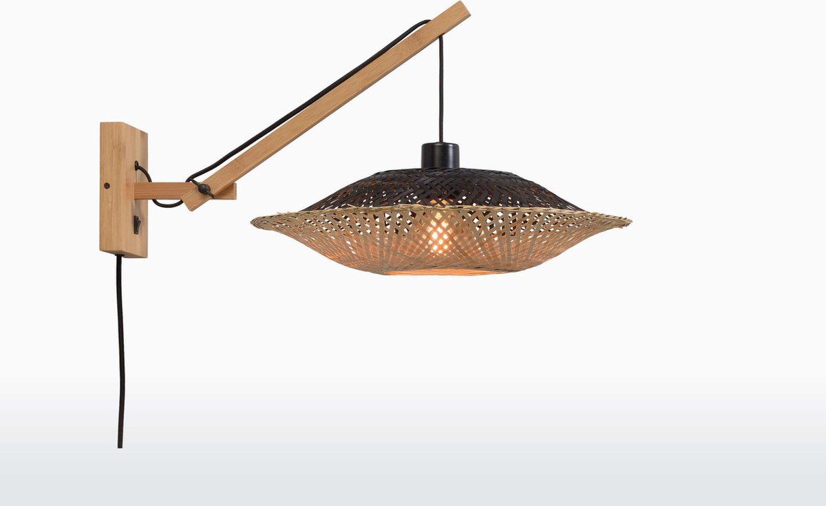 GOOD&MOJO Wandlamp Kalimantan - Bamboe/Zwart - 55x44x45cm - Binnen Scandinavisch,Bohemian