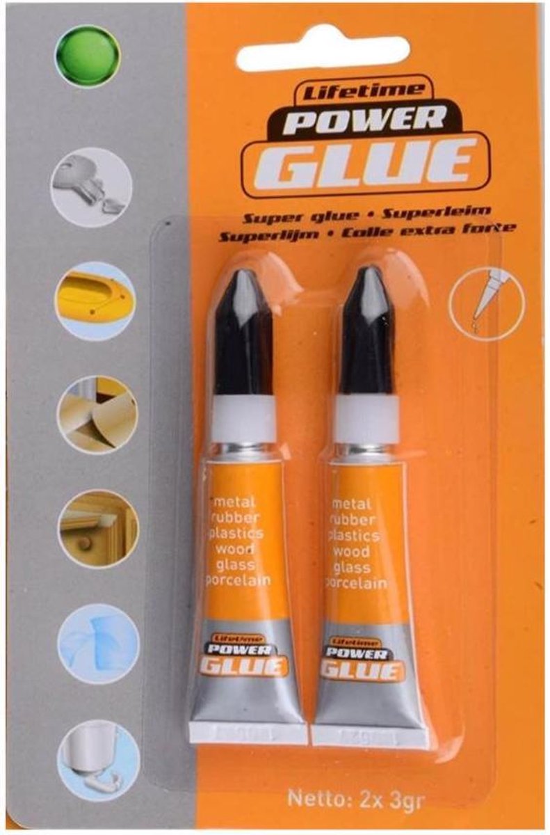 Power Glue Secondenlijm - Secondelijm - seconden lijm - seconde - Superglue - Tube 2 x 3 gram