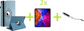 Geschikt voor Apple iPad Air 4 (2020) 10.9 inch Multi Stand Case - 360 Draaibaar Tablet hoesje - Tablethoes - Lichtblauw + 2x Screenprotector + Stylus