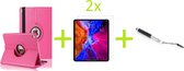 Geschikt voorApple iPad Air 4 (2020) 10.9 inch Multi Stand Case - 360 Draaibaar Tablet hoesje - Tablethoes - Donkerroze + 2x Screenprotector + Stylus