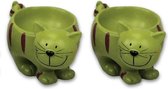 Set van 2x stuks eierdopjes kat/poes groen 8.5 x 5 x 6 cm - Gedekte tafel accessoires in katten thema