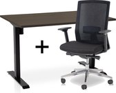 Zit-sta bureau elektrisch verstelbaar +  ERGO Bureaustoel | ARBO EASY Thuiswerkset | frame bureau zwart - bureaublad bruin eiken | 120x80 cm