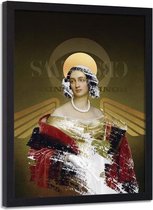 Foto in frame , Artistieke Vrouw  met Aureool ,Historisch Tafereel ,70x100cm , Multikleur , wanddecoratie