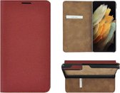Samsung S21 Ultra hoesje - Bookcase - Samsung Galaxy S21 Ultra hoesje - Portemonnee Wallet case Ultra dun Echt leer Rood