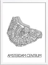 Amsterdam Centrum Plattegrond poster A3 + Fotolijst Wit (29,7x42cm) - DesignClaudShop