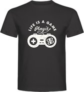 T-Shirt - Casual T-Shirt - Gamer Gear - Gamer Wear - Fun T-Shirt - Fun Tekst - Lifestyle T-Shirt - Gaming - Gamer - Life Is A Game, Play It - D.Charcoal - XXL