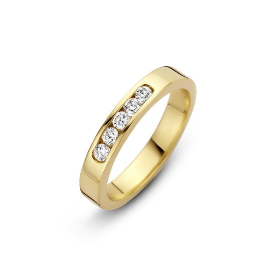 Bague pour femme Briljant en or jaune 14 carats avec diamant de 0,10 ct, taille 18