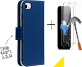 GSMNed - Wallet Softcase iPhone 7/8/SE blauw – hoogwaardig leren bookcase blauw - bookcase iPhone 7/8/SE blauw - Booktype voor iPhone SE/8/ 7 – Blauw - met screenprotector iPhone 7