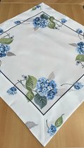 Tafelkleed - Off White met blauwe Hortensia  - Vierkant 85 x 85 cm