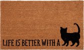 Deurmat Bruin Life Is Better With a Cat |  45 x 75 x 2 CM | Kokosmat | Deurmat Binnen | Deurmat Buiten | Mat | Droogloopmat | Schoonloopmat | Deurmat Met Tekst |