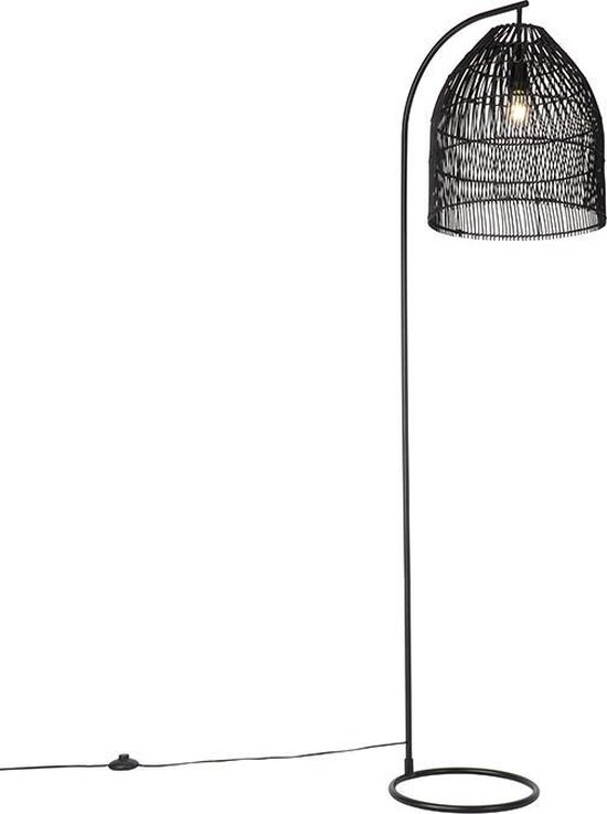 QAZQA sam - Landelijke Vloerlamp | Staande Lamp - 1 lichts - H 178 cm - Zwart - Woonkamer | Slaapkamer | Keuken