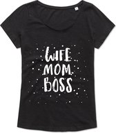 Dames - T-Shirt - Casual T-Shirt - Fun T-Shirt - Fun Tekst - Lifestyle T-Shirt - Outdoor Shirt - Moeder - Moederdag - Wife - Mom - Boss - Zwart - Maat S
