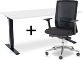 Zit-sta bureau elektrisch verstelbaar +  ERGO Bureaustoel | ARBO COMFORT NEN-EN 527 Thuiswerkset | frame bureau zwart - bureaublad wit | 160x80 cm