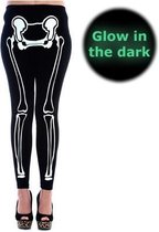 Banned Legging -XL- Skelet glow in the dark Zwart/Wit