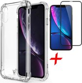 Apple iPhone xr hoesje- iphone xr shock case transparant - hoesje iphone xr - iphone xr hoesje cover hoes + iphone xr screen protector glas tempered glass screenprotector full scre