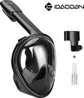 Duikmasker Zwart | Full face Duikbril met Snorkel | Snorkelset Zwart - Snorkelmasker | Inc. GoPro aansluiting | Snorkelset | Maat L/XL