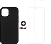BMAX Telefoonhoesje voor iPhone 12 - Siliconen hardcase hoesje zwart - Met 2 screenprotectors