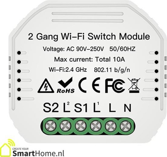 Smart Home slimme inbouw schakelaar module - dubbel - wifi | bol.com