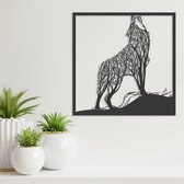 Wanddecoratie - Wolf Uit Takken En Bomen - Dieren - Hout - Wall Art - Muurdecoratie - Woonkamer - Zwart - 29 x 29 cm