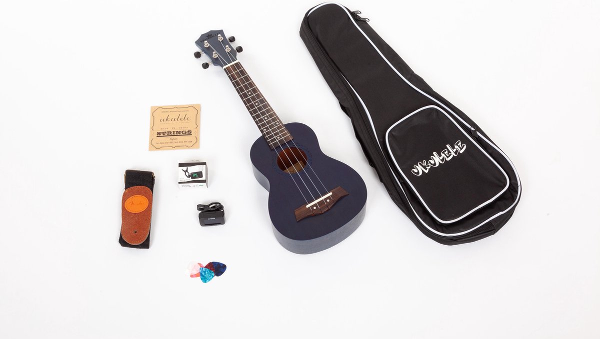 Donker Blauwe Sopraan Ukelele, volledig pakket