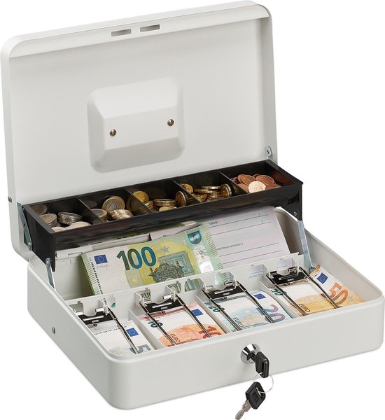 Relaxdays geldkistje met slot - - geldkluis - geldcassette - 2 sleutels -... | bol.com