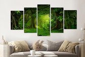 Schilderij -Magisch bos II, groen,   5 luik, 200x100cm, Premium print