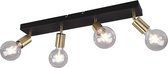 LED Plafondspot - Trion Zuncka - E27 Fitting - 4-lichts - Rechthoek - Mat Zwart/Goud - Aluminium - BES LED
