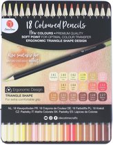 18 crayons de couleur Premium en étain - Décotime - Pointe douce - Da Vinci - Marron - Jaune - Nuances orange